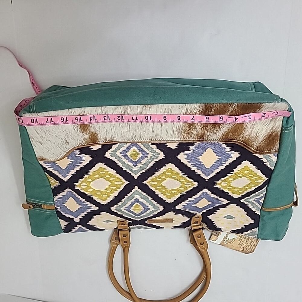 New Sixtease Tote Weekender Bag Leather Canvas Boho Southwestern Multi Textures - Picture 11 of 12